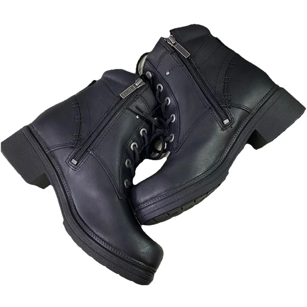 Harley Davidson Women Elowen Black Leather Motorcycle Ankle Riding Biker Boot 7M